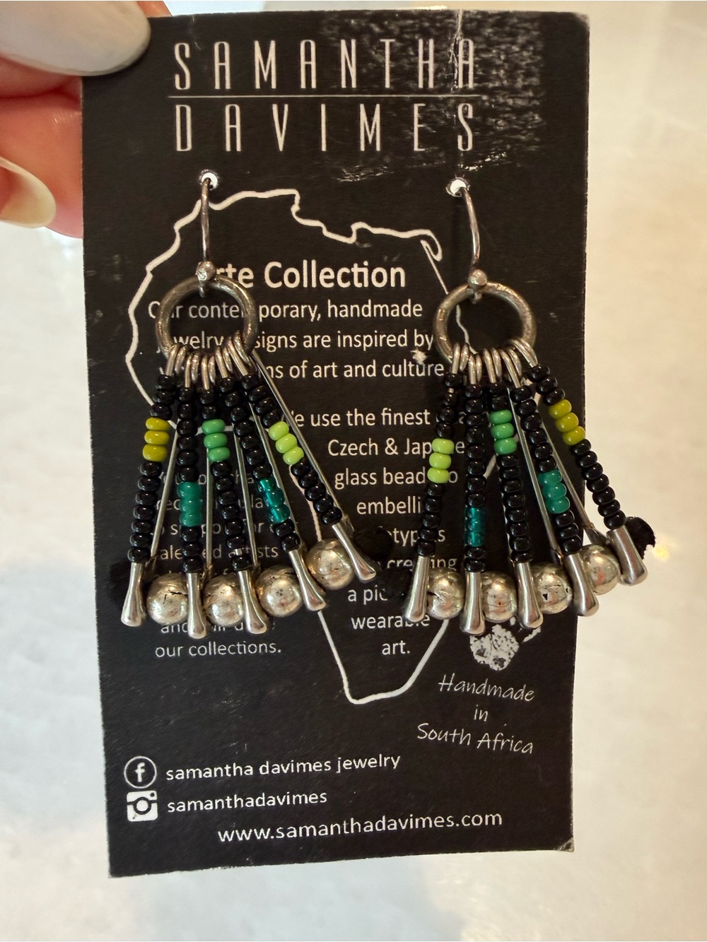 Samantha Davimes Green & Black Beaded Fringe Earrings